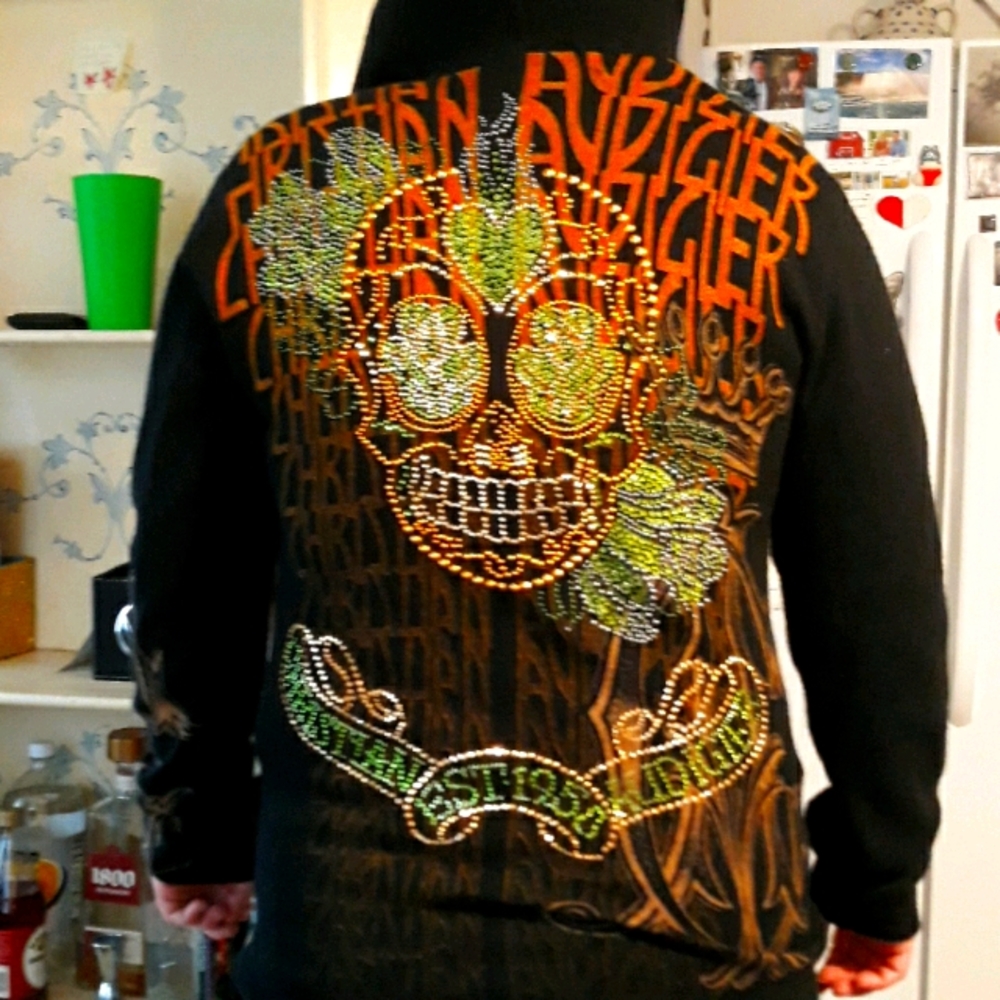 Christian Audigier embellished zippered hoodie XL